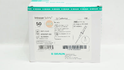 B.Braun 4252527-02 Introcan Safety IV Cath. 20G x 1-3/4inch 57ml/min - Box of 50